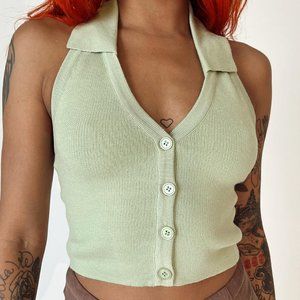Green Button Up Halter Top Princess Polly